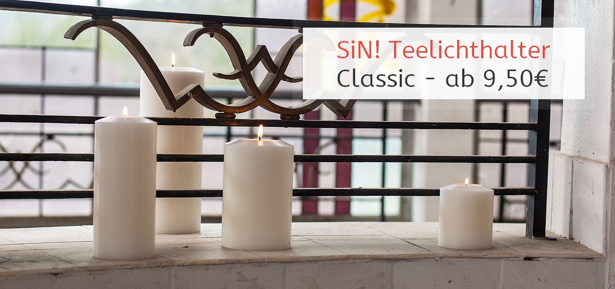 SiN! Teelichthalter Classic in Kerzenform, Dauerkerze mit Teelicht, Teelichtkerze in Kerzenoptik und Kerzenform, Kunststoffkerze mit Teelichteinsatz - inkl. Teelicht
